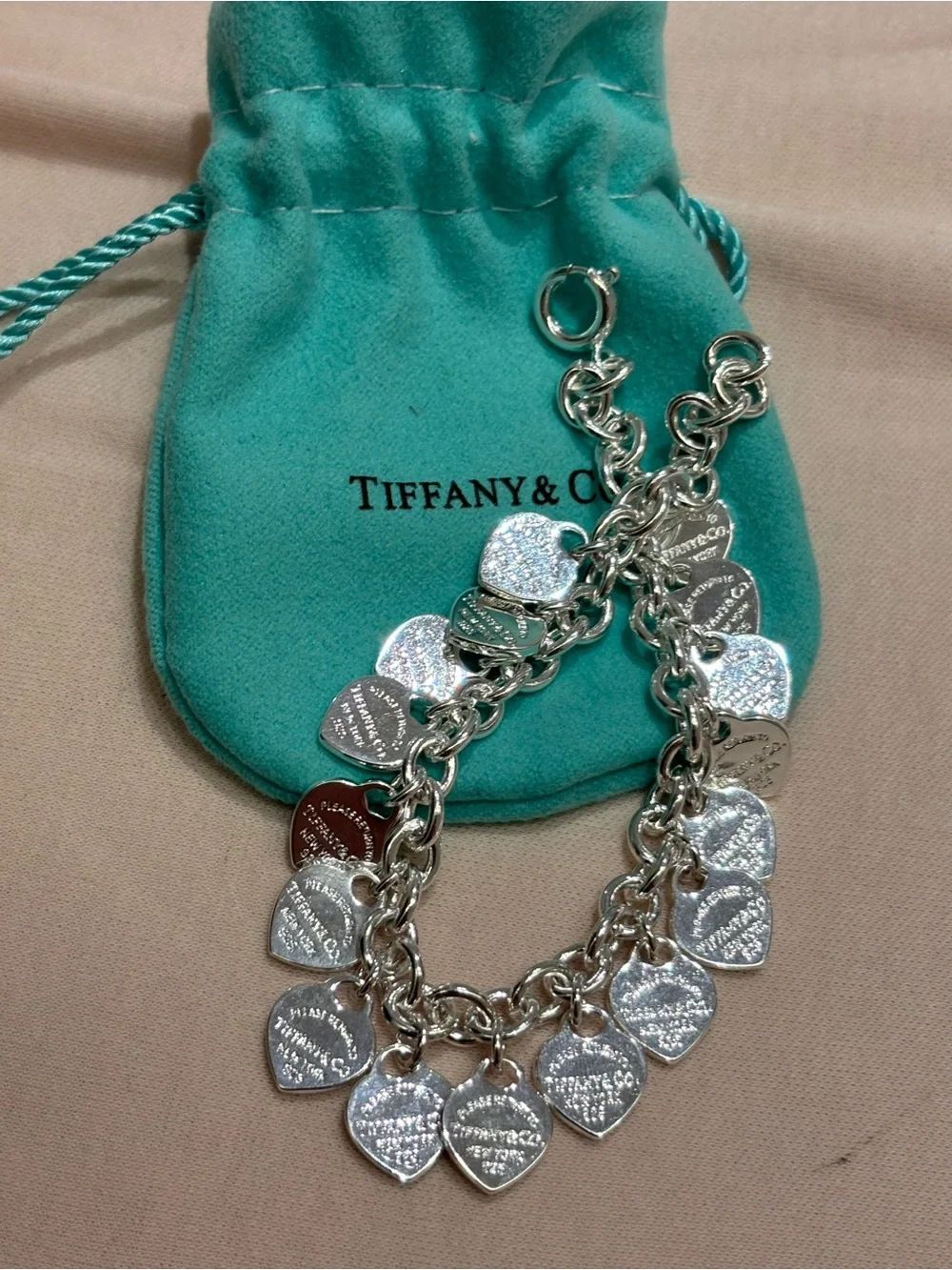 Tiffany & Co. Silver Heart Tag Charm Bracelet - Silver